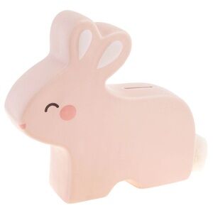 Ceramic bunny bank with fluffy tail/rubber stopper opening on bottom - NWT